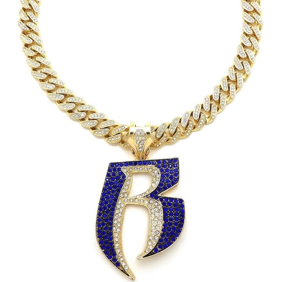 DMX Ruff Ryder 12mm Box Lock Cuban Chain Gold/Blue - Picture 1 of 5